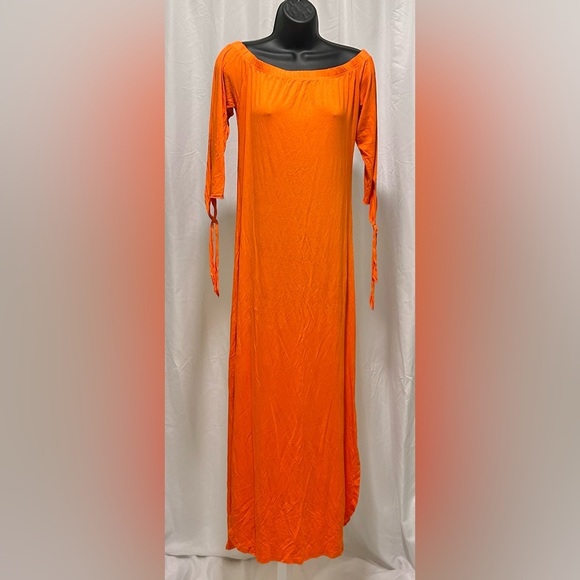 #054 Source Unknown Sz M - Elegant Orange Maxi Dress - NWOT - Online Retailer - Picture 2 of 8